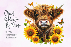 Highland Cow Sunflower Floral Sublimation PNG Product Image 1