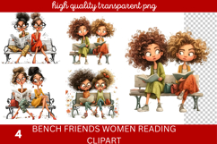 Bench friends Women reading Clipart Product Image 1
