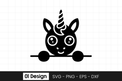 Cute Peeking Unicorn Head Cartoon SVG PNG Product Image 1