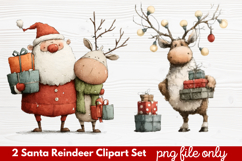 2 Santa Reindeer Clipart Set | Cute Christmas Reindeer PNG Product Image 1