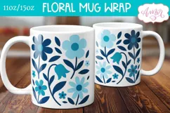 Blue floral mug wraps sublimation PNG, whimsical mug png Product Image 3