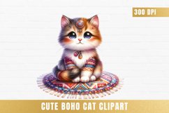 cute watercolor boho cat Clipart, boho cat sublimation Product Image 1
