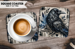 Crow, Birds &amp; Others, Buffalo Plaid Square Coaster PNG Product Image 1