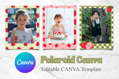 Editable Kids Strawberry Polaroid Frame Canva Template Product Image 1