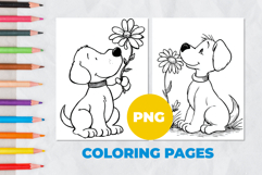 Puppy with chamomile Coloring Page | Coloring book Product Image 1