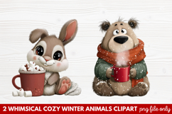 Whimsical Cozy Winter Animals Clipart | Cute Snowy Forest Product Image 1