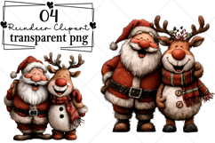 Santa &amp; Reindeer Christmas Clipart Watercolor PNG Product Image 1
