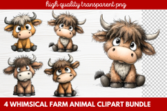 4 Whimsical Farm Animal Clipart | Cute Farm Animals PNG Set Product Image 1