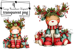 Red Funny Reindeer Clipart Watercolor PNG Product Image 1