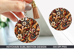 Flower Keychain Sublimation - Autumn Keychain PNG Design Product Image 1