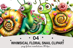 Whimsical Floral Snail Clipart Watercolor png Product Image 1