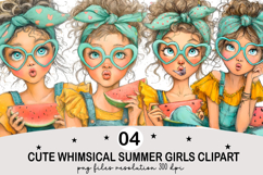 Whimsical Summer Girls Clipart Watercolor png Product Image 1