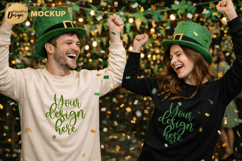 St Patrick Day Long Sleeve Mockup Male Female Apparel PNG Product Image 1