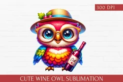 watercolor Cute Wine Owl clipart, Wine Owl Sublimation Product Image 3