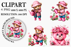 Whimsical Summer Teddy Bear Clipart Watercolor PNG Product Image 1