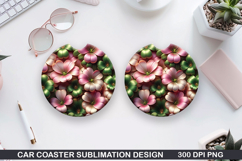 Flowers Car Coaster Sublimation| Flowers Coaster PNG Design Product Image 1