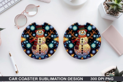 Snowman Car Coaster Sublimation|Christmas Coaster PNG Design Product Image 1