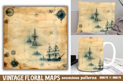 Vintage Floral Maps Seamless Patterns Backgrounds, Product Image 1