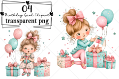 Whimsical Birthday Girl Clipart Watercolor PNG Product Image 1