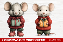 2 Christmas Cute Mouse Clipart | Adorable Holiday Mouse PNG Product Image 1