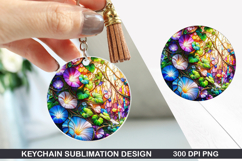 Flower Keychain Sublimation - Summer Keychain PNG Design Product Image 1