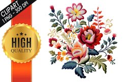 Embroidery Jacobean flowers Sublimation Clipart Bundle Product Image 7