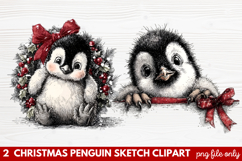 Christmas Penguin Sketch Clipart | Hand-Drawn Holiday Product Image 1