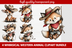 4 Whimsical Western Animal Clipart | Cute Cowboy Animals PNG Product Image 1