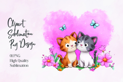 Cute Couple Cats with Heart Background Sublimation PNG Product Image 1