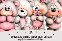 Whimsical Spring Teddy Bear Clipart Watercolor PNG Product Image 1