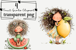 Whimsical Fruit Girls Clipart Watercolor PNG Product Image 1