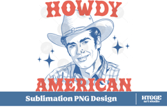 Howdy American Cowboy Patriotic 4th of July USA PNG DTF Product Image 1