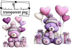 Whimsical Valentine Teddy Bear Clipart Watercolor PNG Product Image 1