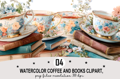 Watercolor Coffee and Books Clipart Watercolor Clipart png Product Image 1