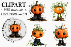 Whimsical Halloween Pumpkins Clipart Watercolor PNG Product Image 1