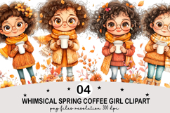 Whimsical Spring Coffee Girl Clipart Watercolor png Product Image 1