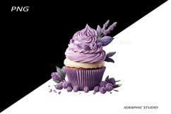 Lavender Cupcake Clipart, Floral Cupcake Clipart Product Image 1