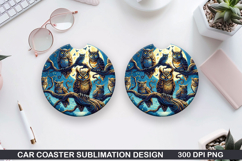 Owls! Car Coaster Sublimation | Halloween Coaster PNG Product Image 1