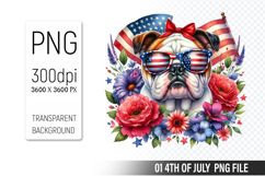 4th of July Dog Clipart PNG, Animal illustration for crafts Product Image 1
