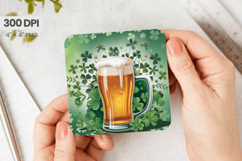 Irish Beer with Shamrocks Square Coaster PNG Sublimation Des Product Image 1