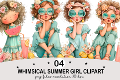 Whimsical Summer Girl Clipart Watercolor png Product Image 1
