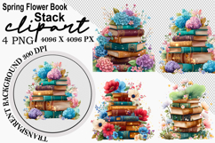 Book Spring Flower Stack Clipart Watercolor png Product Image 1