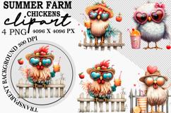 Summer Farm Chickens Clipart Watercolor PNG Product Image 1