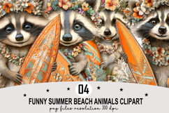 Funny Summer Beach Animals Clipart Watercolor PNG Product Image 1