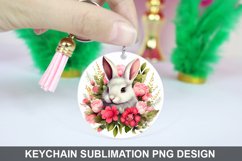 Bunny Round Keychain, Bunny Flowers Keychain Design Product Image 1