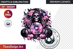 Pink &amp; Black Gothic Halloween Skeleton Clipart PNG, Skull Product Image 1