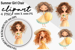 Whimsical Summer Girl Chair Clipart Watercolor png Product Image 1