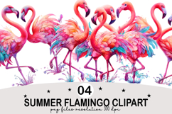 Whimsical Summer Flamingo Clipart Watercolor png Product Image 1