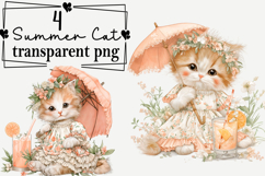 Whimsical Summer Cat Clipart Watercolor png Product Image 1