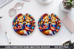Elegant Fox Car Coaster Sublimation, 4th Of July Coaster PNG Product Image 1
